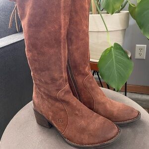 Born Womens 7.5M Felicia Tobacco Suede Boots Back Lace Up Boho